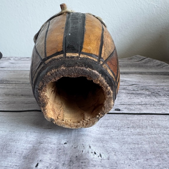 Hand carved 6" wooden drum wood percussion instrument decor African djembe fur. - Picture 4 of 5